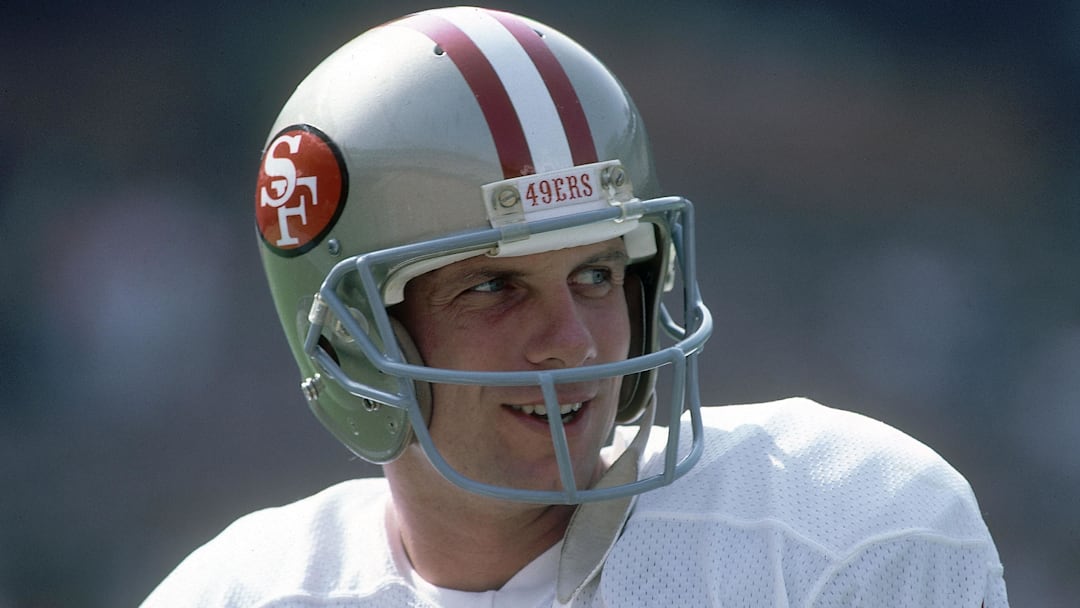 1985 - San Francisco 49ers quarterback Joe Montana (16) on the field prior to a game against the Los Angeles Rams at Anaheim Stadium. 