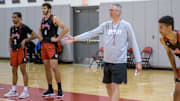 Bradley men's basketball associate head coach Mike Bargen offers some advice during practice Monday, Oct. 2, 2023 at Renaissance Coliseum in Peoria.