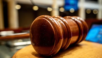 The Kentucky Sentate gavel rests on the wooden sound block in the Kentucky Senate chambers before the first day of Concurrence began at the state Capitol in Frankfort, Ky. March 13, 2025.