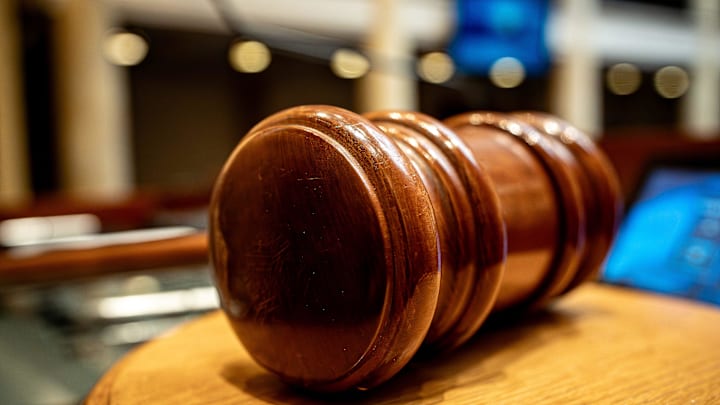 The Kentucky Sentate gavel rests on the wooden sound block in the Kentucky Senate chambers before the first day of Concurrence began at the state Capitol in Frankfort, Ky. March 13, 2025.