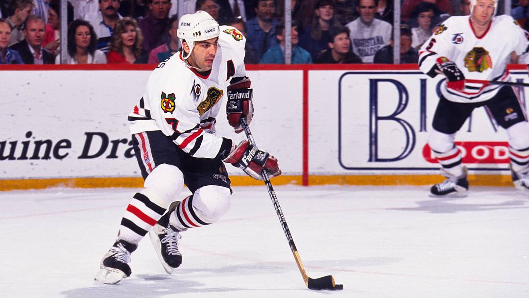 Unknown Date, 1992; Chicago, IL, USA; FILE PHOTO; Chicago Blackhawks defensemen Chris Chelios (7) in action against the Detroit Red Wings at Chicago Stadium. Mandatory Credit: Lou Capozzola-USA TODAY NETWORK