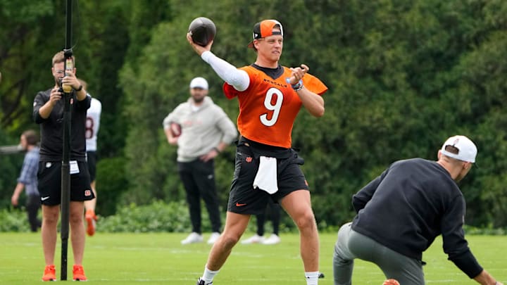 Cincinnati Bengals quarterback Joe Burrow return to the practice field during an offseason workout