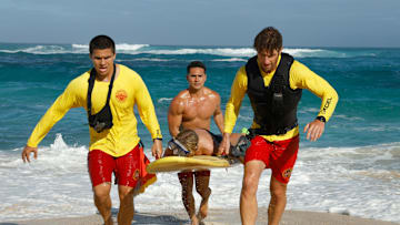 RESCUE: HI SURF: L-R: Alex Aiono, Kekoa Kekumano and Adam Demos. RESCUE: HI SURF premieres this Fall on FOX. ©2024 Fox Media LLC. CR: Zack Dougan/FOX