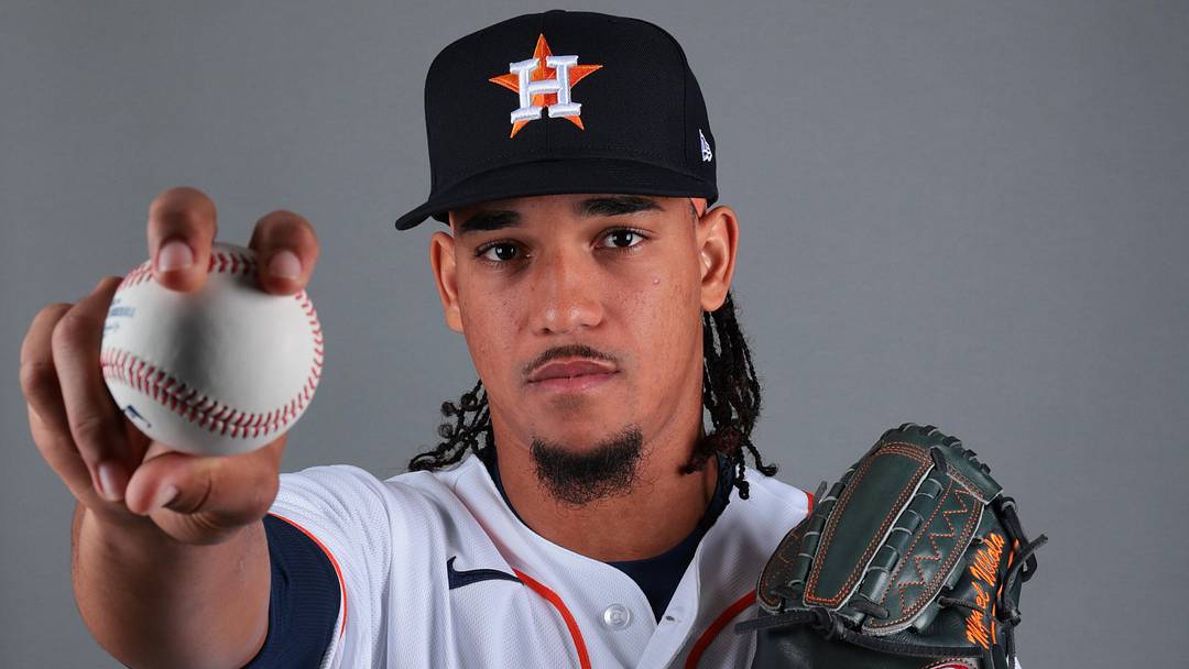 Feb 18, 2026; West Palm Beach, FL, USA; Houston Astros pitcher Miguel Ullola (66) poses for a photo during media day at CACTI Park of the Palm Beaches.  Mandatory Credit: Sam Navarro-Imagn Images