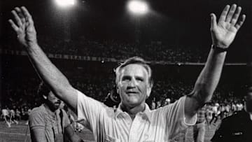 Miami Dolphins head coach Don Shula reacts on the field after defeating the the Chicago Bears during the 1985 season at the Orange Bowl. This was the Bears only loss during their Super Bowl-winning season.