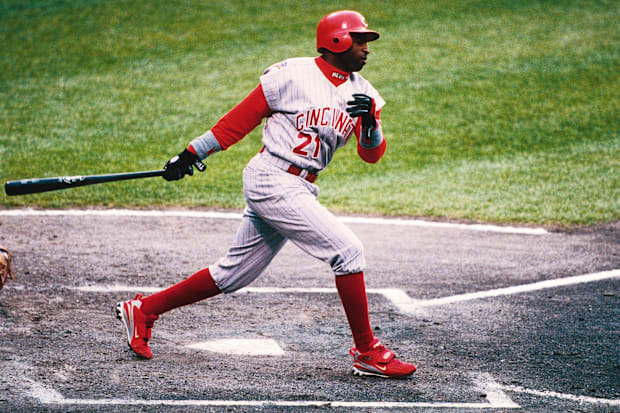 1997; Unknown date, USA; FILE PHOTO; Cincinnati Reds centerfielder Deion Sanders in action at the plate during the 1997 seaso