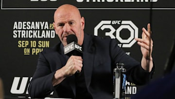 Sep 9, 2023; Sydney, NSW, AUSTRALIA; UFC President Dana White speaks at a press conference after the fight of Israel Adesanya and Sean Strickland during UFC 293 at Qudos Bank Arena. Mandatory Credit: Jasmin Frank-Imagn Images