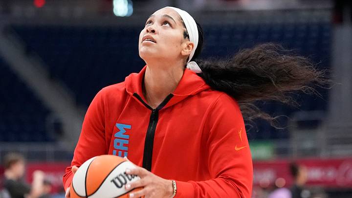 Jul 17, 2026; Toronto, Ontario, CAN; Atlanta Dream Forward Brionna Jones during warm ups before a game against the Toronto Tempo at Coca-Cola Coliseum. Mandatory Credit: John E. Sokolowski-Imagn Images