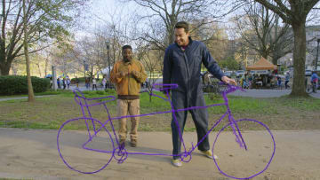 Zachary Levi as Harold and Lil Rel Howery as Moose in Harold and the Purple Crayon - Credit: Sony Pictures Releasing
