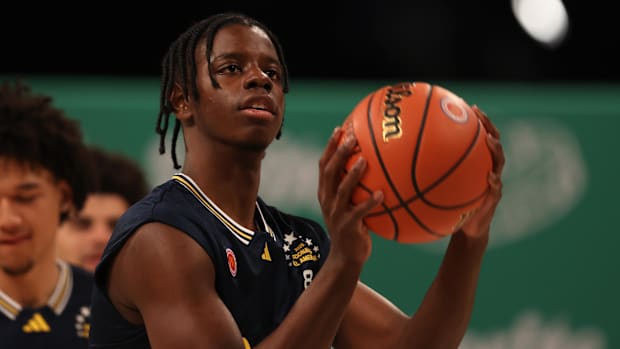 McDonald’s All American West forward Caleb Wilson (8) shoots the ball during the Sprite Jam Fest at Barclay's Center.