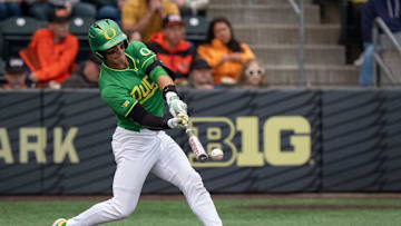 Anson Aroz ripped a double and two singles in Oregon's Big Ten Tournament win over Michigan State, good for three RBIs.