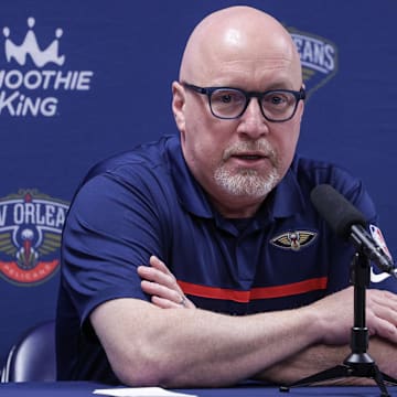 Sep 26, 2022; New Orleans, LA, USA;   New Orleans Pelicans vice president of basketball operations David Griffin during a press conference at the New Orleans Pelicans Media Day from the Smoothie King Center