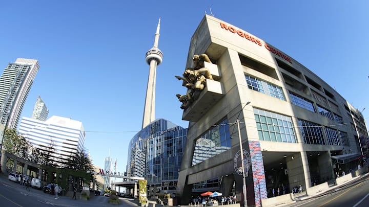 Oct 12, 2025; Toronto, Ontario, CAN; General view of the stadium exterior before game one of the ALCS round for the 2025 MLB playoffs at Rogers Centre. Mandatory Credit: John E. Sokolowski-Imagn Images