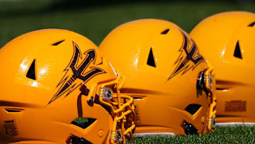 March 30, 2022;  Tempe, AZ, USA; ASU helmets during a practice at Kajikawa Practice fields.

Football Asu Fb