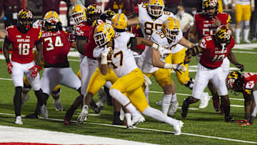 Oct 30, 2020; College Park, Maryland, USA;    Minnesota Golden Gophers wide receiver Seth Green (17) scores a touchdown dung overtime against the Maryland Terrapins  at Capital One Field at Maryland Stadium. Mandatory Credit: Tommy Gilligan-Imagn Images