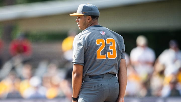 Tennessee pitcher Chase Burns (23) during game two of the NCAA baseball super regional between Tennessee and Southern Mississippi held at Pete Taylor Park in Hattiesburg, Miss., on Sunday, June 11, 2023.