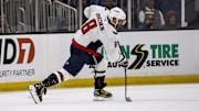 Apr 1, 2025; Boston, Massachusetts, USA; Washington Capitals left wing Alex Ovechkin (8) lets go with a shot against the Boston Bruins during the second period at TD Garden. Mandatory Credit: Winslow Townson-Imagn Images