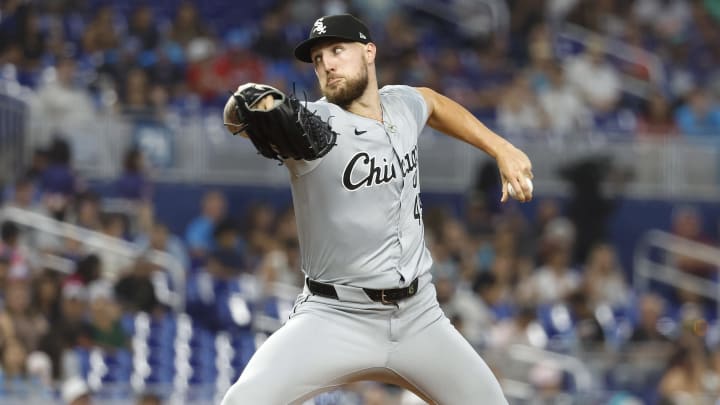 Chicago White Sox starting pitcher Garrett Crochet (45) pitches against the Miami Marlins on July 6.