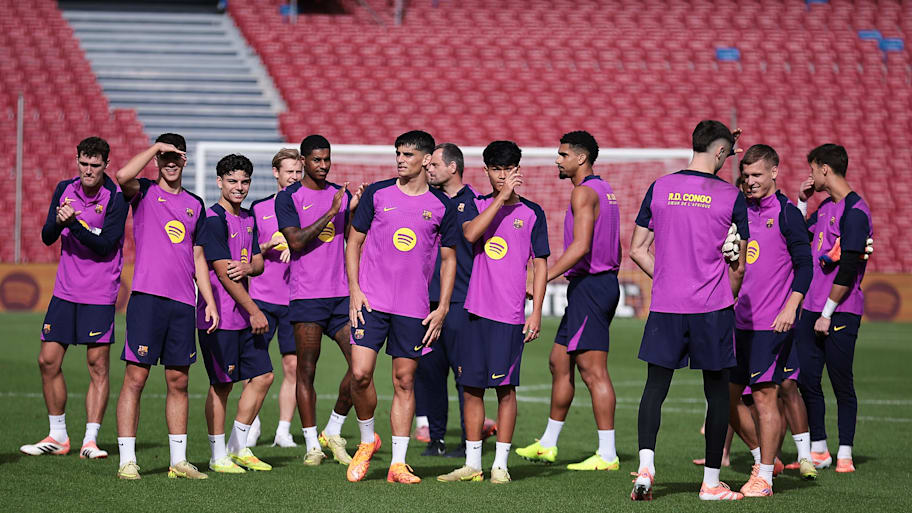 Barcelona squad at Camp Nou.