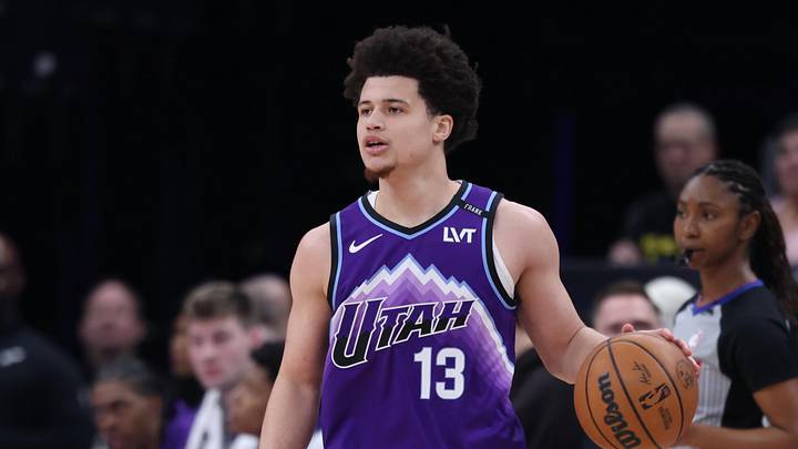 Jan 30, 2026; Salt Lake City, Utah, USA; Utah Jazz guard Walter Clayton Jr. (13) dribbles against the Brooklyn Nets during the first half at Delta Center. Mandatory Credit: Rob Gray-Imagn Images