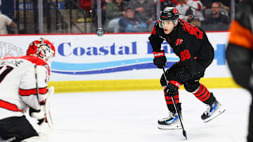 St. Louis Blues prospect Juraj Pekarcic one-on-one with an opposing goaltender