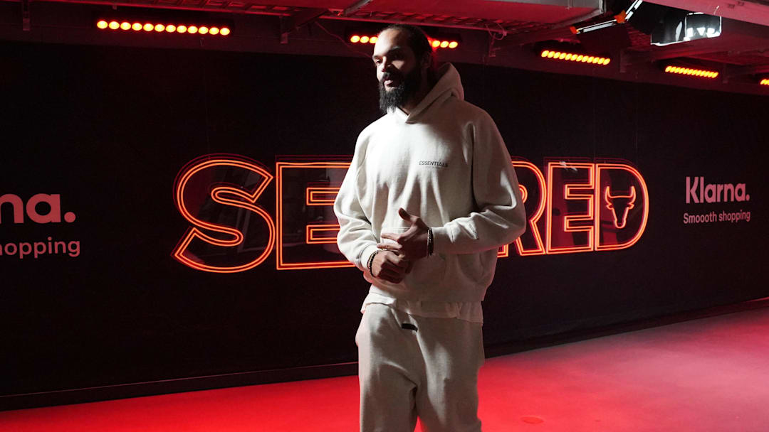 Mar 1, 2024; Chicago, Illinois, USA; Former Chicago Bulls Joakim Noah enters the building before the game between the Chicago Bulls and the Milwaukee Bucks at United Center. Mandatory Credit: David Banks-Imagn Images