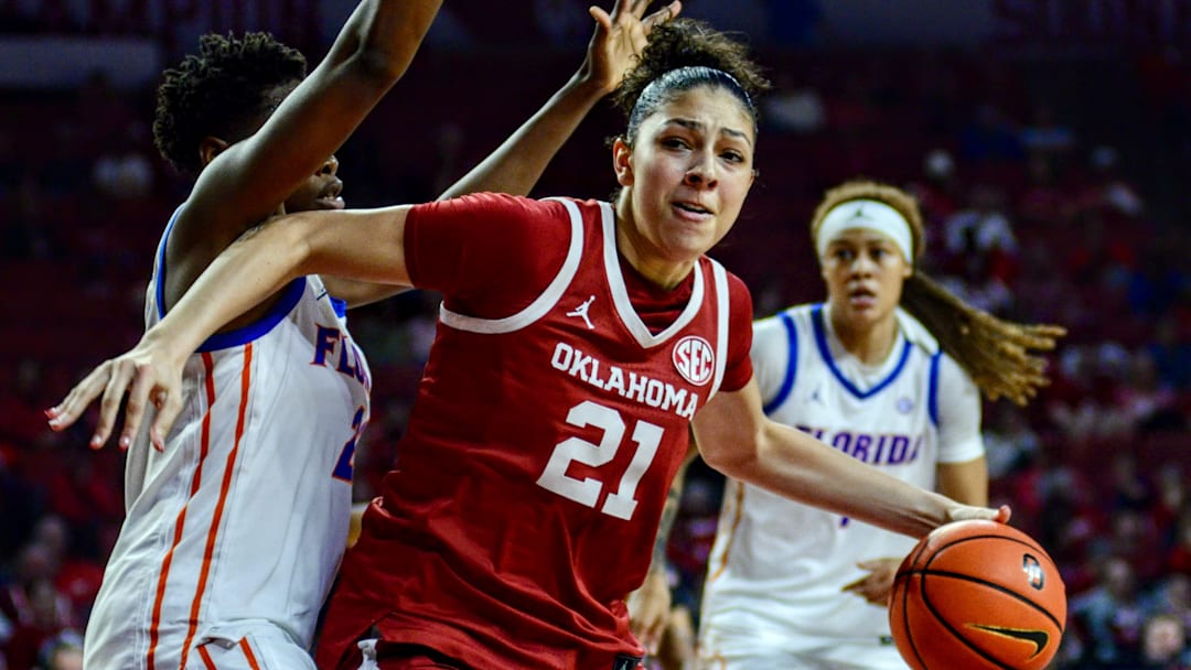Oklahoma forward Brooklyn Stewart drives against Florida.