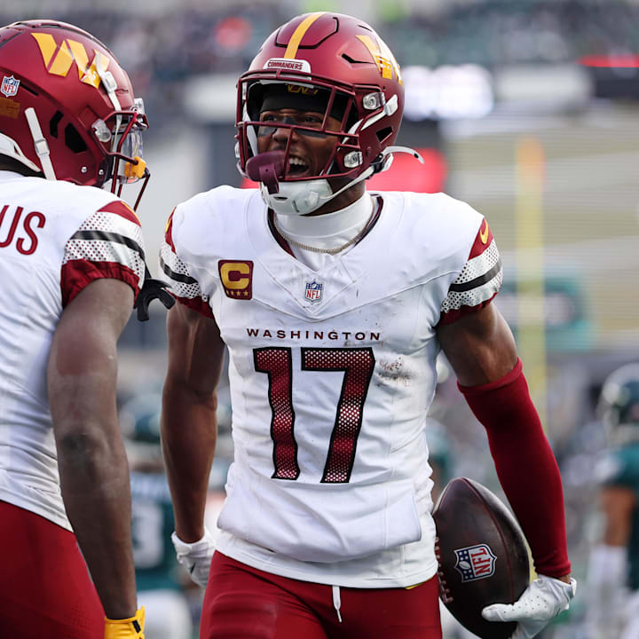 Washington Commanders wide receiver Terry McLaurin reacts after a play against the Philadelphia Eagles 