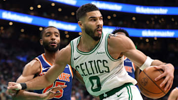 Boston Celtics forward Jayson Tatum vs. New York Knicks forward Mikal Bridges.