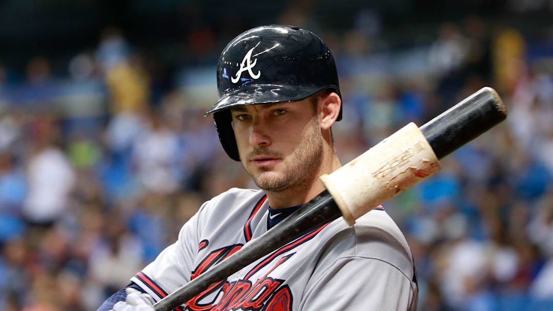 Aug 12, 2015; St. Petersburg, FL, USA; Atlanta Braves first baseman Joey Terdoslavich (53) at Tropicana Field. Mandatory Credit: Kim Klement-Imagn Images