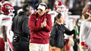 Nov 9, 2024; Nashville, Tennessee, USA;  South Carolina Gamecocks head coach Shane Beamer happy about the win over Vanderbilt Commodores during the second half at FirstBank Stadium. Mandatory Credit: Steve Roberts-Imagn Images