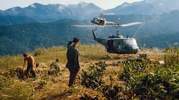 Helicopters on a resupply mission during the Vietnam War.