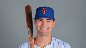 Feb 20, 2025; Port St. Lucie, FL, USA; New York Mets catcher Kevin Parada (95) poses for a photo during picture day at Clover Park. Mandatory Credit: Sam Navarro-Imagn Images