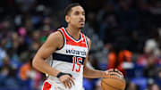 Nov 27, 2024; Washington, District of Columbia, USA; Washington Wizards guard Malcolm Brogdon (15) handles the ball during the second quarter against the LA Clippers at Capital One Arena. Mandatory Credit: Reggie Hildred-Imagn Images