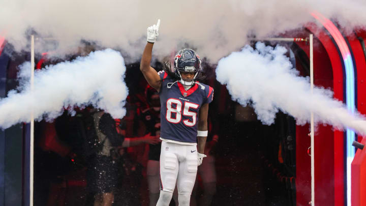 Dec 3, 2023; Houston, Texas, USA; Houston Texans wide receiver Noah Brown (85) is introduced before playing against the Denver Broncos at NRG Stadium. Mandatory Credit: Thomas Shea-USA TODAY Sports