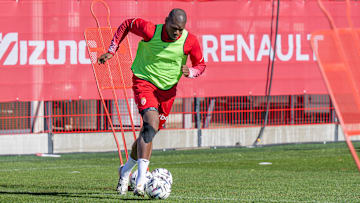 Paul Pogba lors d'un entrainement collectif avec l'AS Monaco.