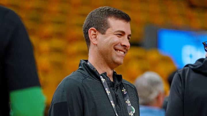 Jun 2, 2022; San Francisco, California, USA; Boston Celtics president of basketball operations Brad Stevens before game one of the 2022 NBA Finals Golden State Warriors at Chase Center. Mandatory Credit: Cary Edmondson-Imagn Images