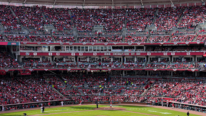 The attendance of 44, 030 fans filled Great American Ball Park on Opening Day Thursday, March 28, 2024. The attendance of 44, 030 fans filled Great American Ball Park on Opening Day Thursday, March 28, 2024.