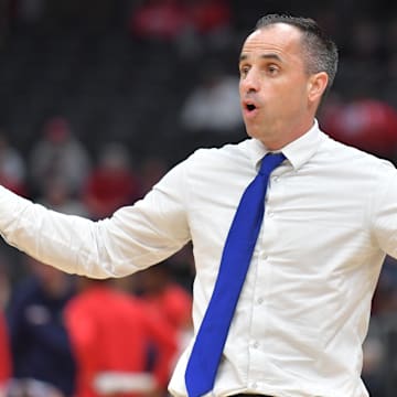 Drake coach Ben McCollum against Belmont at the Enterprise Center. 