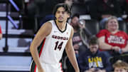Dec 19, 2024; Athens, Georgia, USA; Georgia Bulldogs forward Asa Newell (14) shown during the game against the Buffalo Bulls at Stegeman Coliseum. Mandatory Credit: Dale Zanine-Imagn Images