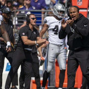 Sep 15, 2024; Baltimore, Maryland, USA; 
Antonio Pierce reacts during  the first half against the Baltimore Ravens at M&T Bank Stadium. Mandatory Credit: Tommy Gilligan-Imagn Images