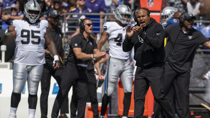 Sep 15, 2024; Baltimore, Maryland, USA; 
Antonio Pierce reacts during  the first half against the Baltimore Ravens at M&T Bank Stadium. Mandatory Credit: Tommy Gilligan-Imagn Images