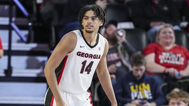 Dec 19, 2024; Athens, Georgia, USA; Georgia Bulldogs forward Asa Newell (14) shown during the game against the Buffalo Bulls at Stegeman Coliseum. Mandatory Credit: Dale Zanine-Imagn Images