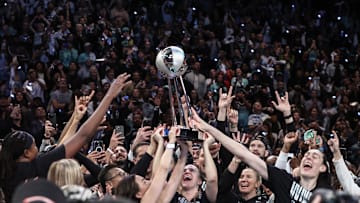 Oct 20, 2024; Brooklyn, New York, USA; The New York Liberty celebrate after winning the 2024 WNBA Finals at Barclays Center. Mandatory Credit: Wendell Cruz-Imagn Images
