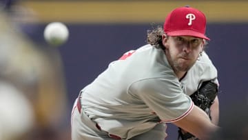 Philadelphia Phillies pitcher Aaron Nola (27) throws during the first inning of their game against the Milwaukee Brewers Wednesday, September 3, 2025 at American Family Field in Milwaukee, Wisconsin.