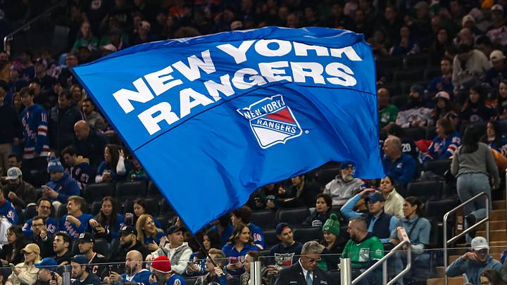 Mar 16, 2025; New York, New York, USA; A New York Rangers flag is seen in the crown during the first period against the Edmonton Oilers at Madison Square Garden. Mandatory Credit: Danny Wild-Imagn Images Mar 16, 2025; New York, New York, USA; A New York Rangers flag is seen in the crown during the first period against the Edmonton Oilers at Madison Square Garden. Mandatory Credit: Danny Wild-Imagn Images