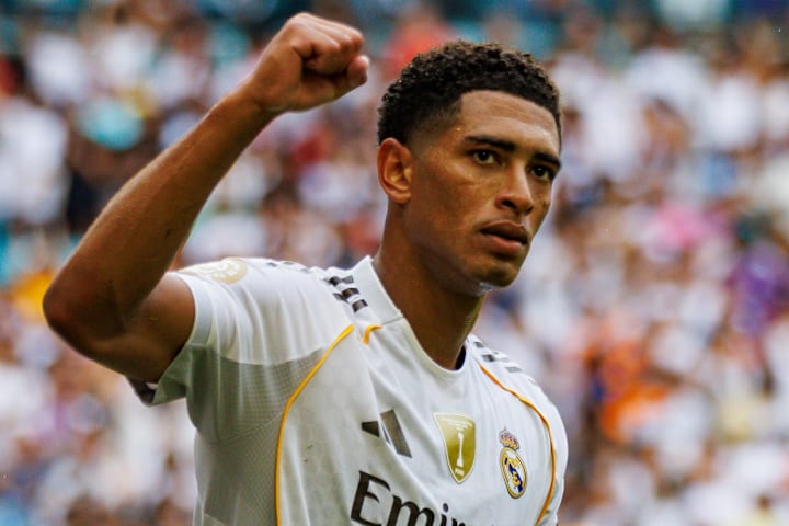 Jude Bellingham raising a clenched fist.