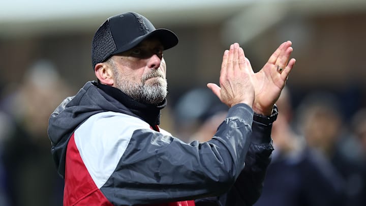 Jurgen Klopp, head coach of Liverpool Fc  greets the fans at...