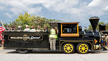 The Boilermaker Special leads the Purdue Boilermakers to the stadium before the NCAA football game against the Indiana State Sycamores, Saturday, Sept. 10, 2022, at Ross-Ade Stadium in West Lafayette, Ind.

Purdueisufb091022 Am06620