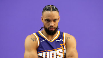 Sep 24, 2025; Phoenix, AZ, USA; Phoenix Suns forward Dillon Brooks (3) poses for portrait during Media Day at PHX Arena. Mandatory Credit: Mark J. Rebilas-Imagn Images